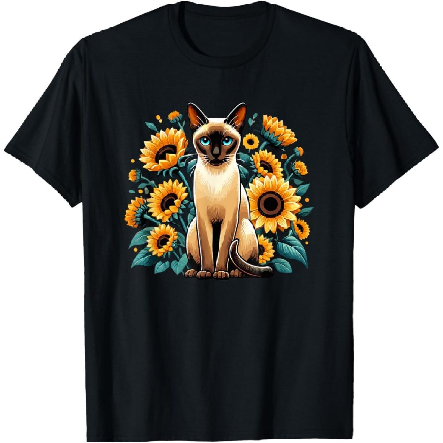 Sunflowers Siamese Cat Meezer T-Shirt S