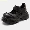 Fashion 2025 New Thick-Soled Mary Jane Shoes Women Punk Style Summer Shallow Round Toe Black Leather Shoes Height-Increasing Pumps