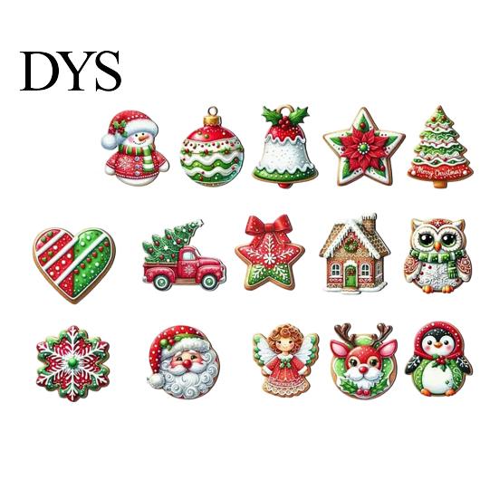 Cute Cartoon Tree Hanging Tags 15/30 Pcs Wooden Christmas Ornaments Set, Santa Reindeer Snowman Lightweight Wood Decorations, Handpainted for