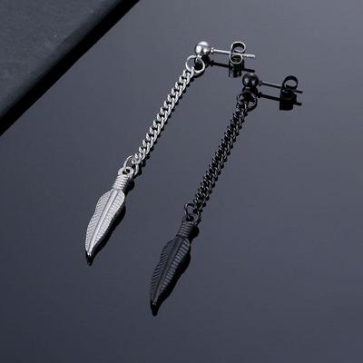 Feather Leaf Chain Earrings Piercing Stainless Steel Ear Jewelry For Women Men Party Earring Accessories