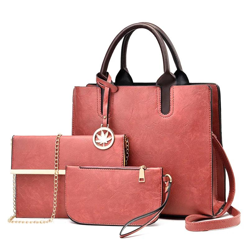 3 in 1 Women Bag Shoulder Handbag Women Vintage Messenger Bags Fashi Luxury Top-Handle Composite Bag Purse Wallet Leather