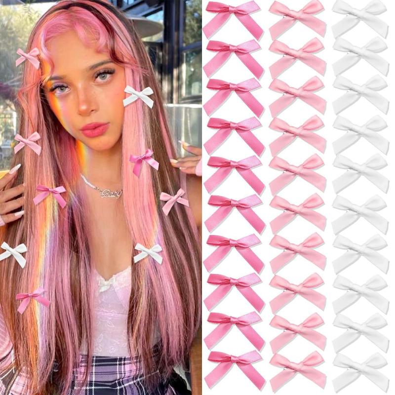 30-piece Set of Bow Hairpins Duckbill Clips Ballet Style Ribbon Small Hairpins Dopamine Sweet Braided Hair Accessories