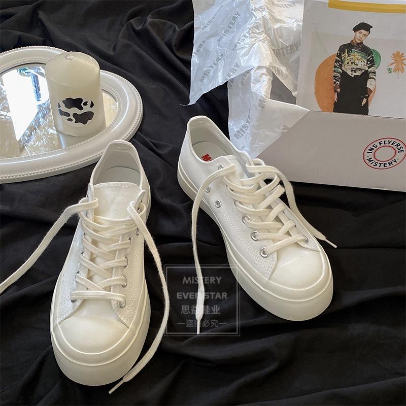 Canvas shoes women's platform heightening Hanhan big head shoes retro student little white shoes 508