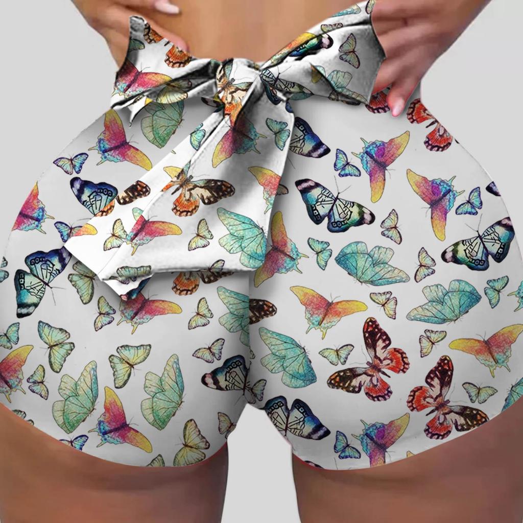 Sexy Women Yoga Shorts Butterfly Print Sport Workout Clubwear Homewear