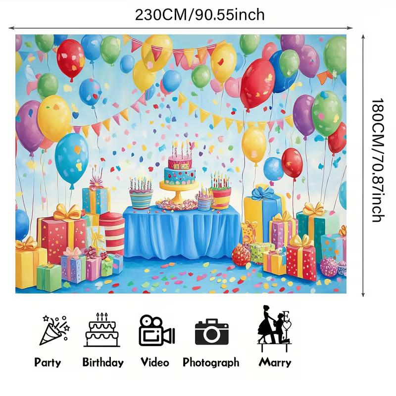 2D Rainbow Confetti Happy Birthday Backdrop Banner for Children Party Supplies