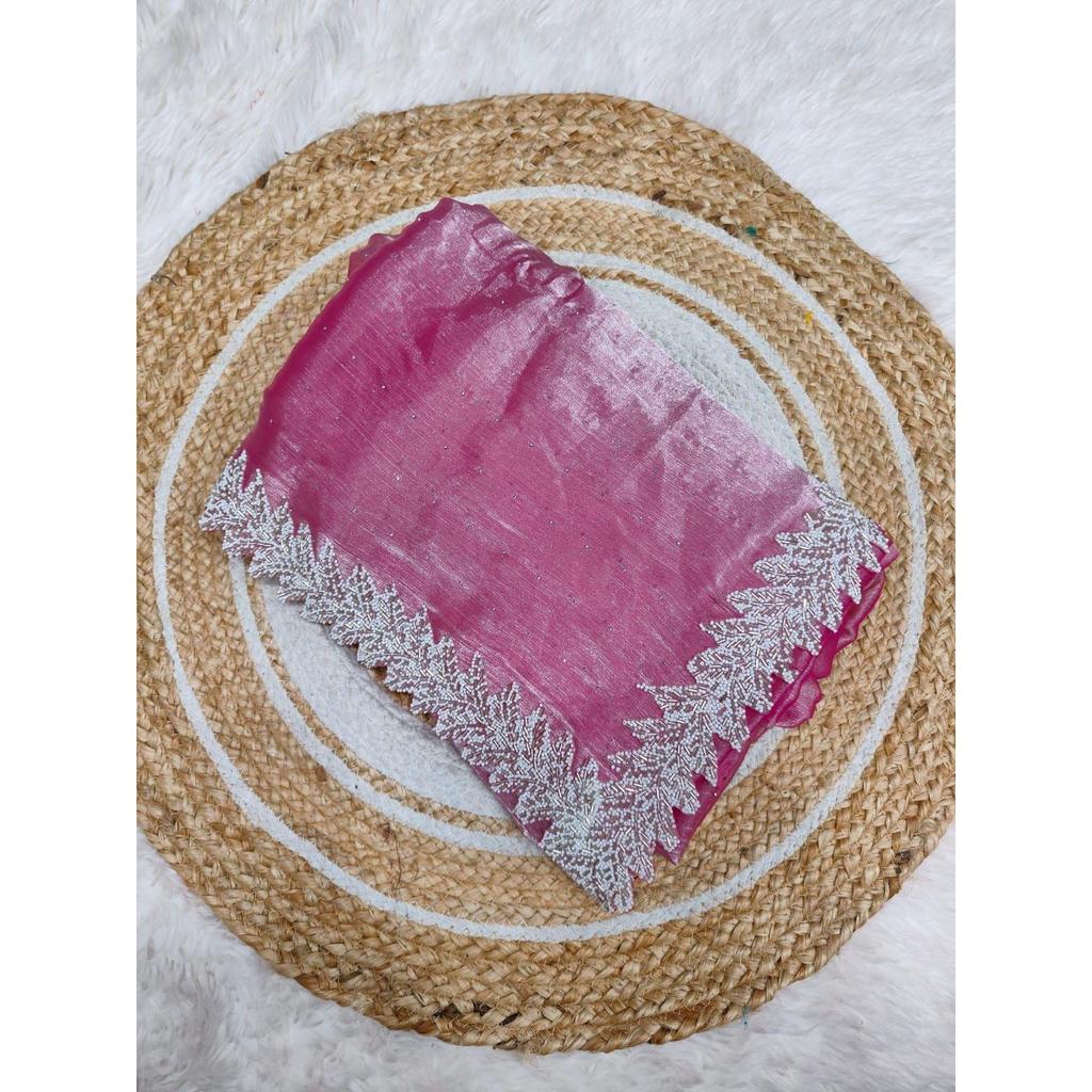 Pure  silk  with all over  diamond and handwork original pari wok lace with cut work  border, colour:-9