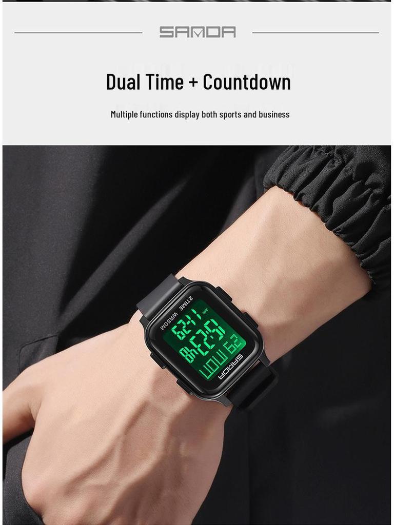 Sanda Men's Multifunctional Square Sport Chronograph Waterproof Watch 