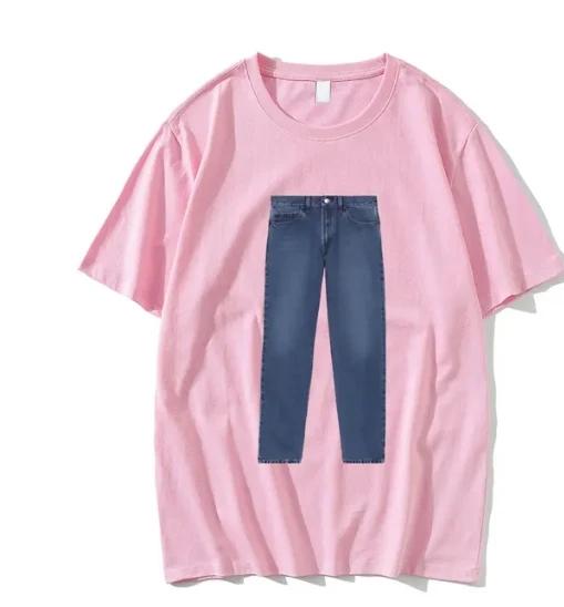 2024 Retro Xinying Jeans Printed T-shirt Round Neck Women's Summer Casual Personalized Fashion Short Sleeve