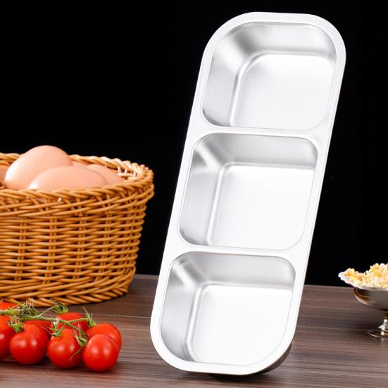 2Pcs Stainless Steel Snack Containers Leak-proof Sauce Box 700ml Divided Snack Food Containers 2/3 Compartment Condiment Box with Lids for Kids Adults