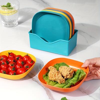 12pcs Reusable Plastic Serving Tray Set, Dishwasher Safe Stackable Appetizer Plates for Snacks Fruits Cakes Party Plates Set
