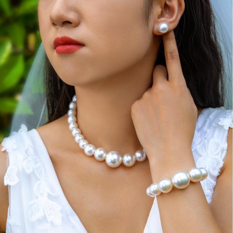 

Temperament Imitation Pearl Necklace Earrings Set Women s French Jewelry Set