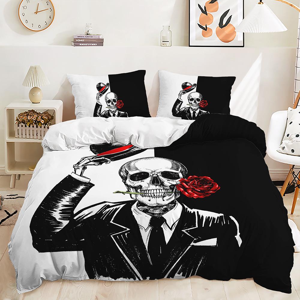 Three-Piece Quilt Cover Gothic Skull Kit Digital Printing Bedding