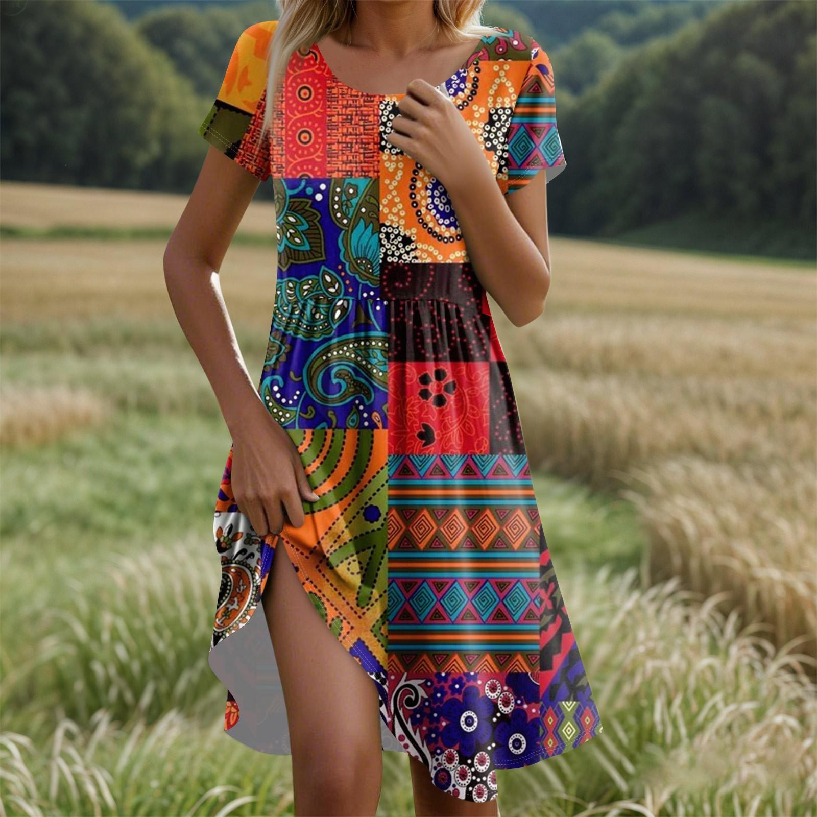 

Женское повседневное модное платье миди с круглым вырезом и коротким рукавом в стиле ретро с принтом XXL киноварь