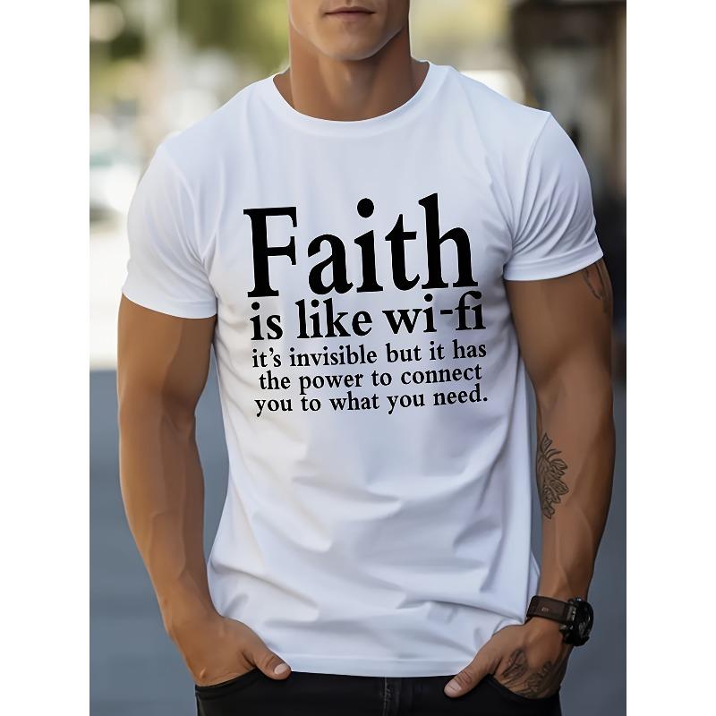 

European sizes Men s Faith Is Like WiFi Graphic Tee - Crew Neck, Regular Fit, Durable Stretch, Ideal For Sports & Casual Wear 4XL білий