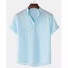 Men's  Summer Polo Shirt Cotton Linen Two Button Striped Men's Sports Polo