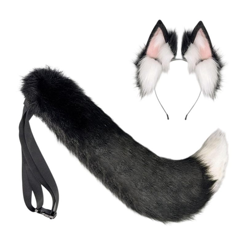 Halloween Foxes Ear Headpiece With Plush Tail Accessory Soft Furry Plush Costume Accessory For Family Parties