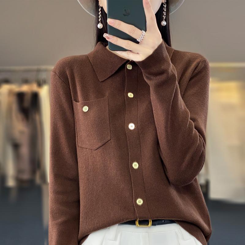 

2024 Новый женский кардиган Женский кашемировый кардиган Женский свитер Вязаный кардиган Воротник поло Кашемировый свитер XXL кофейный