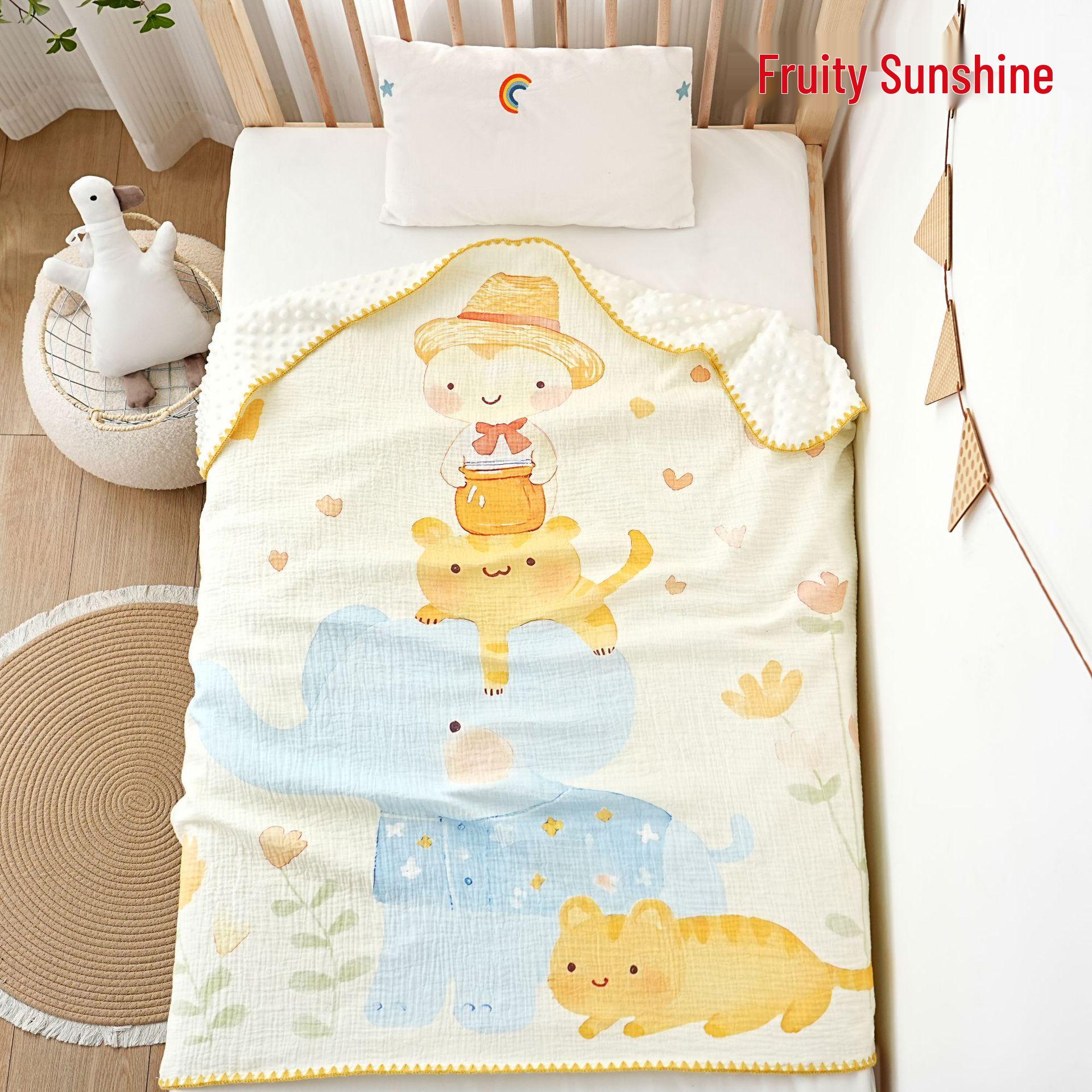 Cartoon Print Children s Nap Blanket - Soft Crepe Fabric, All-Season Comfort for Kindergarten