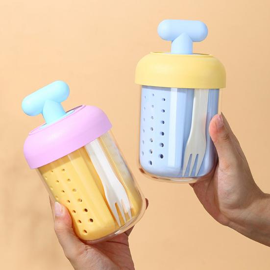 Portable Overnight Oats & Salad Jar with Built-In Fork 500ml Microwave-Safe Breakfast Bowl with Lid BPA-Free Fruit Cup for Meal Prep Travel