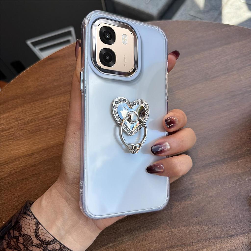 Luxury Bling Rhinestone Heart Ring Bracket Clear Phone Case for OPPO A6x 4G/5G,A6t Pro,A6,A6k Stand Cover