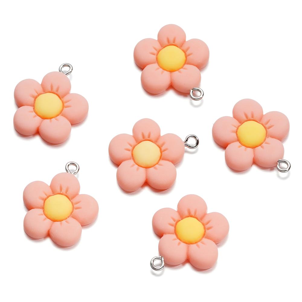 10Pcs/Lot 21*25mm Colorful Acrylic Cute Flower Shape Loose Charm Pendants for Necklace DIY Craft Jewelry Making Accessories