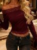 Lace-edged solid-color off-the-shoulder tight-fitting sexy Spice Girl top