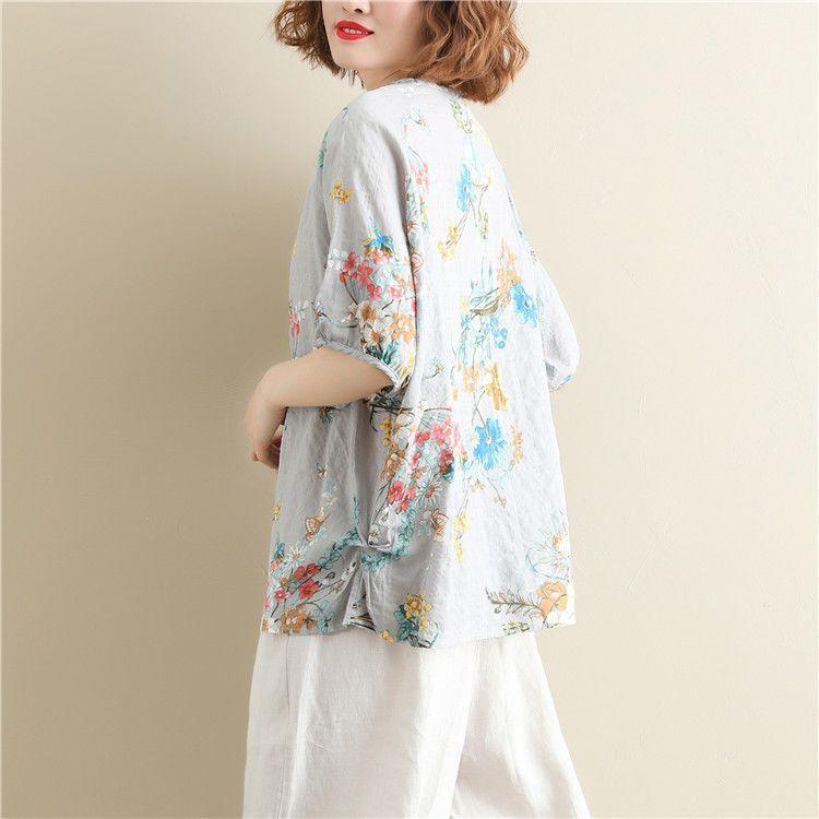 Vintage Printed O-Neck Half Sleeve Shirt Oversized Loose Commute Women's Clothing Summer Fashion Casual Blouse