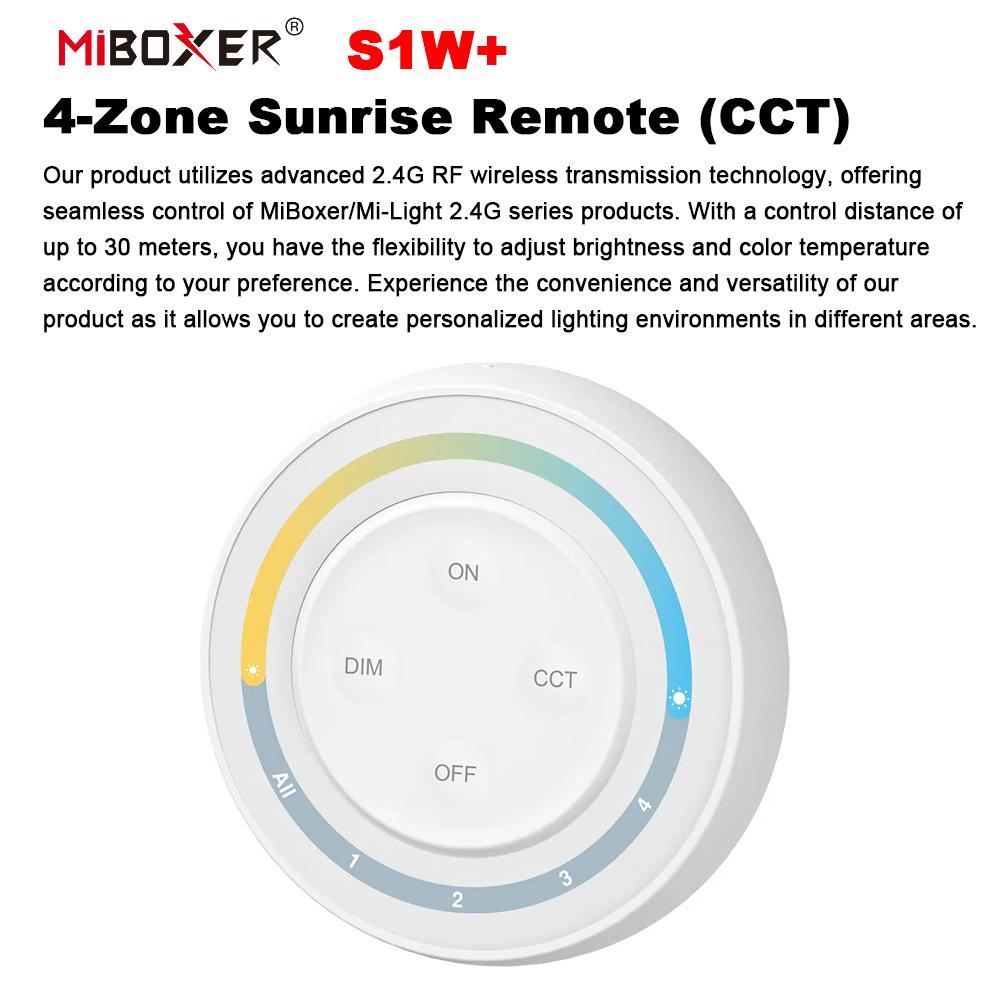 

MiBoxer S1W+ 4-Zone 2.4GHz Rainbow Remote Controller Switch Dual white/Color Temperature For Series Lamp Bulb Light Controller