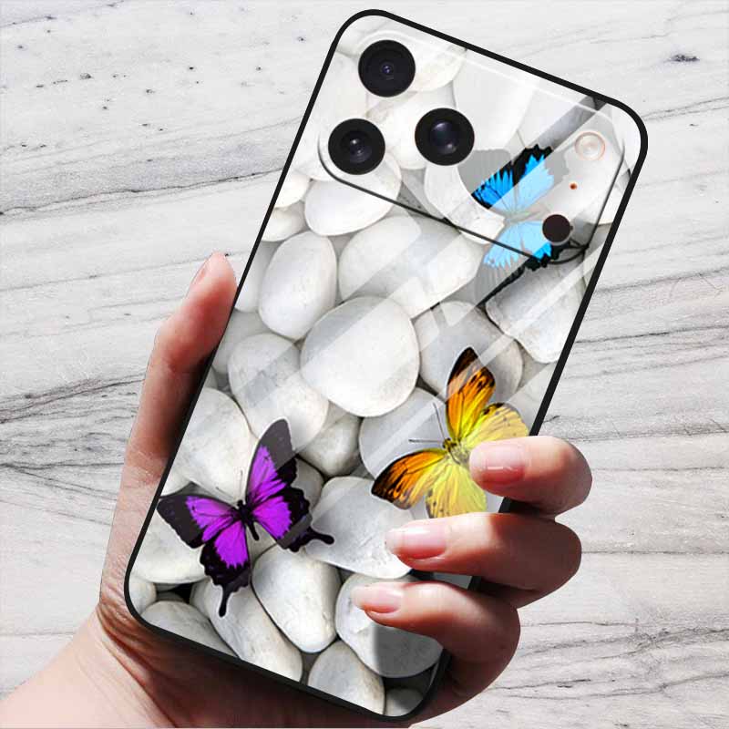 Cartoon Patterns Case For iPhone 17 Pro Plus Capa 17 Pro Max Bumper Luxury Tempered Glass Hard Back Cover iPhone17 Air Funda