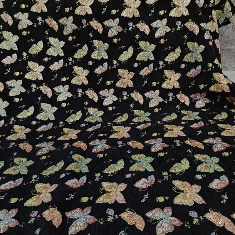 Широкая 145 см Ретро Ткань Жаккард с Маленькими Бабочками для Шитья DIY Толстое Платье Велюровое Пальто Штора Декоративная Ткань 100x145cm