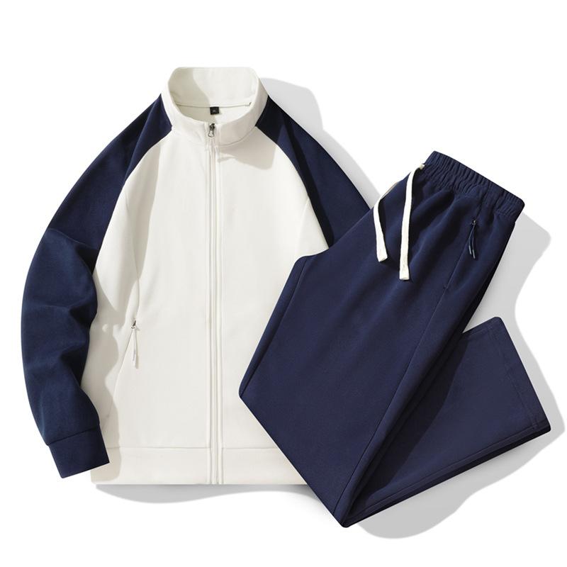 Leisure Sports Set Women's Two Piece Set Spring and Autumn Color Insertion Loose Breathable Splicing Stand Up Collar Coat Sports Running Set
