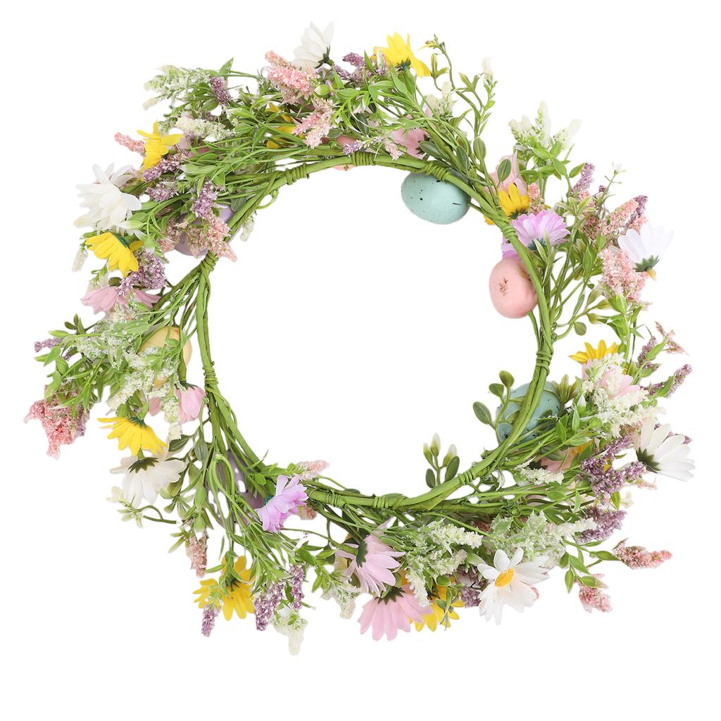 Easter Flower Wreath with Colorful Eggs 50cm Handmade Artificial Spring Wreath for Front Door Decor