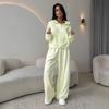 Sportswear Women's Solid Color Long Sleeve Zippered Cardigan Hooded Sweatshirt Lace-up Trousers Two-piece Set