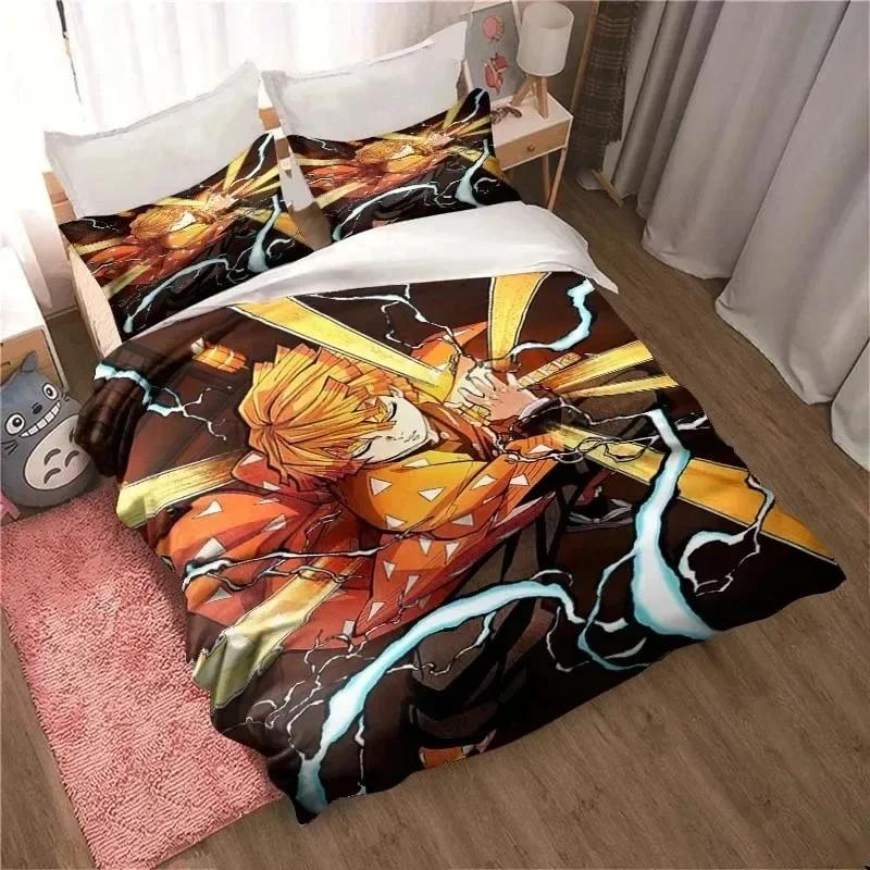 Demon Slayer, Anime Tegneserie Gave King Twin Dobbel Barn Sengetøy Sett Mircofiber eller Polyester Dynetrekk Sett Deksel Sengedekke med