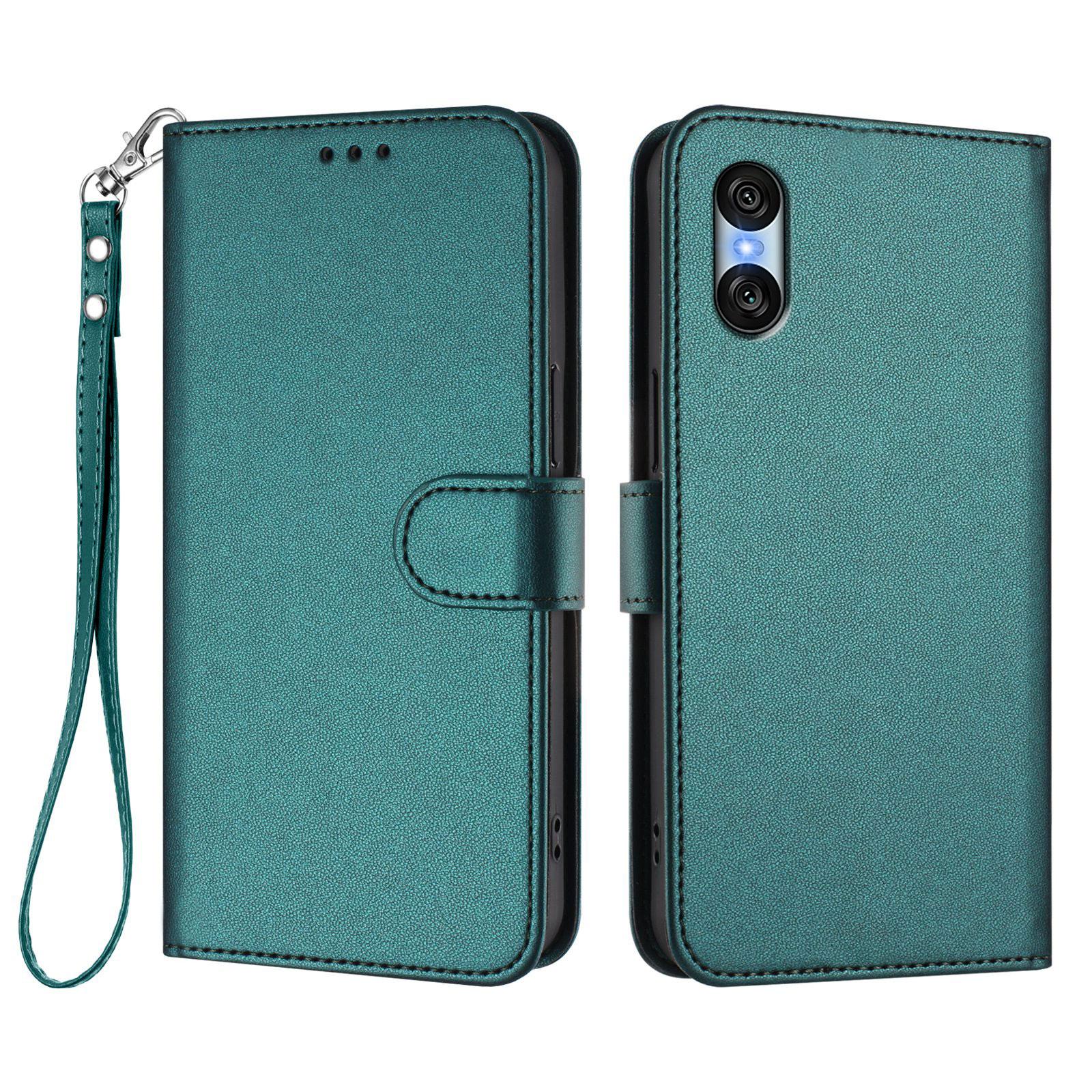 

For Sony Xperia 10 VI Leather Case Wallet Stand Phone Cover with Wrist Strap Green