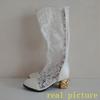 Spring Summer Boots Shoes Women Med Heels Knee Flower Lace Female Mujer Zipper Glitter Sexy White BiG Size 43 44 4546