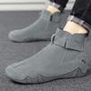 Large Size Men's Boots with Side Zipper and High Top for Outdoor Casual Wear, Hand Sewn Leather Boots