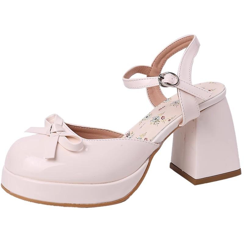 Summer New Fashion Outer Wear Thick Heels High Heels Bow Comfortable Versatile Mary Jane Single Shoes