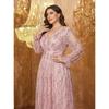 Plus Size Womens Elegant Sequined Bridesmaid Dress V-Neck Long Sleeve Slit Fitted Temperament Wedding Party Dress