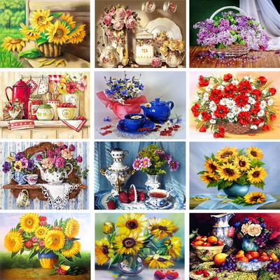 5D-Diamantgemälde, Blumenvase, komplett, rund, quadratisch, Heimdekoration, Geschenk, DIY-Kunst, Mosaikmuster, Strass-Stickerei, Kreuzstich-Set