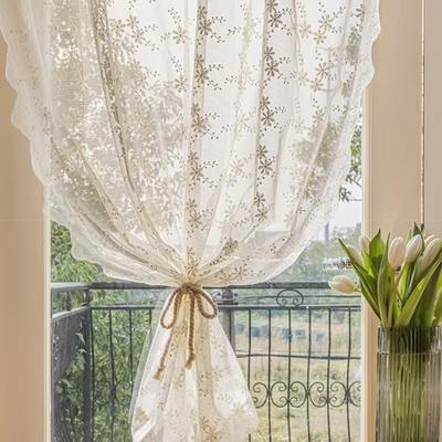 Practical Floral Embroidery French Lace Curtains Tulle Beige Sheer Curtain Pastoral Style Vintage Doorway Drape Home Decoration