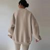 Damen Oversize Sweatshirt mit O-Ausschnitt Herbst Winter Mode Locker Einfarbig Hoodie Vielseitiger Causal Langarm Pullover