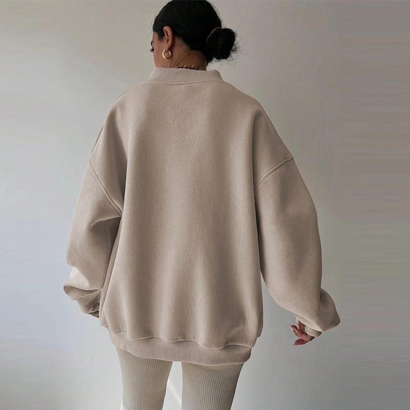 Damen Oversize Sweatshirt mit O-Ausschnitt Herbst Winter Mode Locker Einfarbig Hoodie Vielseitiger Causal Langarm Pullover