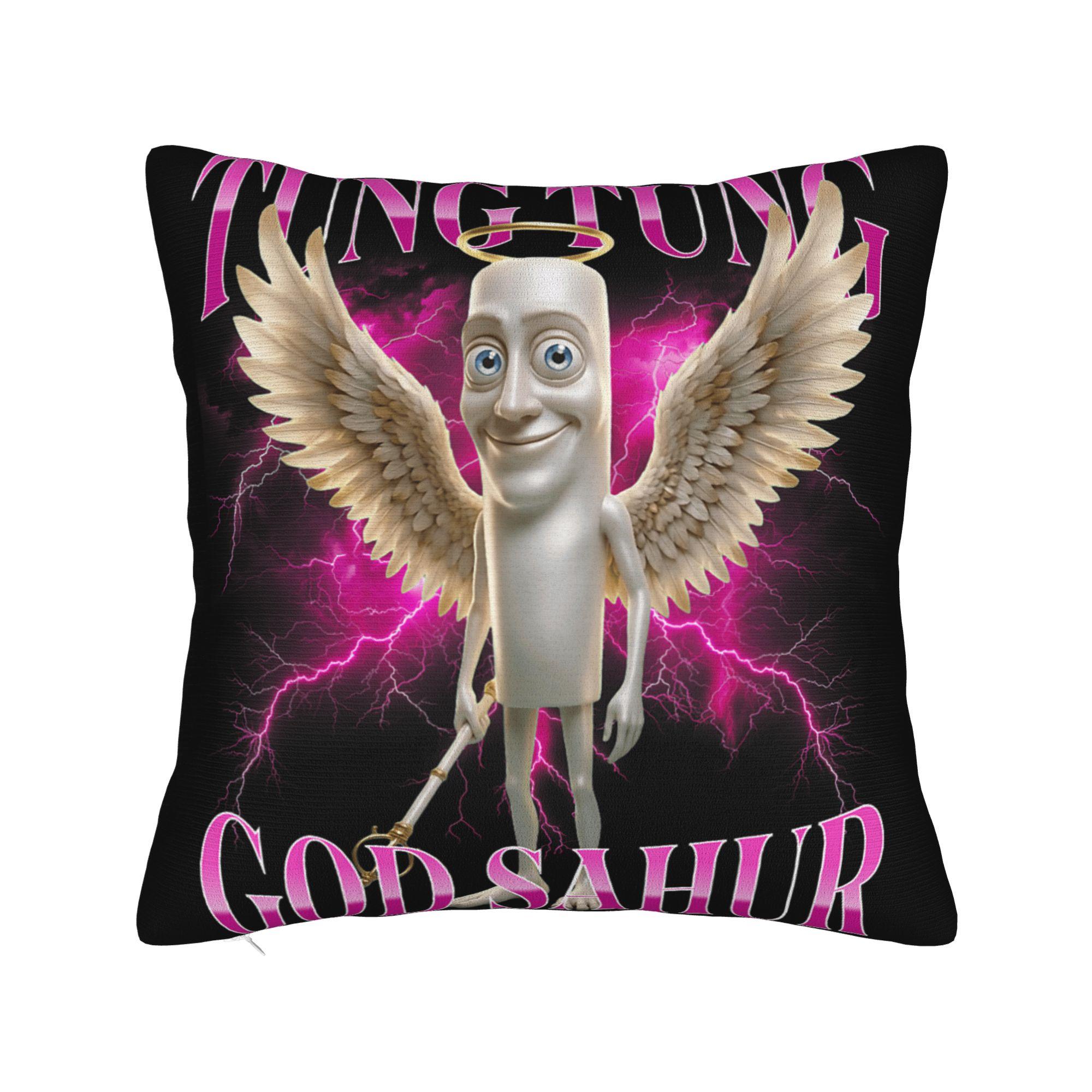 Tung Tung Tung Sahur Italian Brainrot Pillow Case  Comfy Pillow Cover For Chair Sofa Home Decor Vintage Pillowcases 30x30cm 12x12in