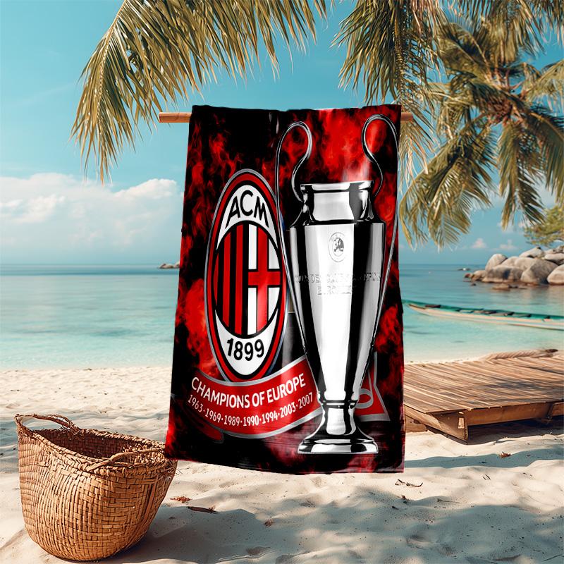 proof beach towel with Associazione Calcio Milan pattern - soft,absorbent,quick-drying,machine washable - perfect for swimming,camping,bathing