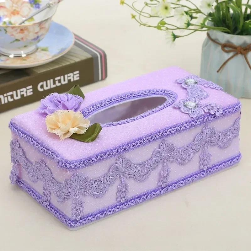 Rectangle Cloth Plastic Tissue Box Home Living Room Dining Table Decorate Lace European Style Originality Tissue Storage Boxes