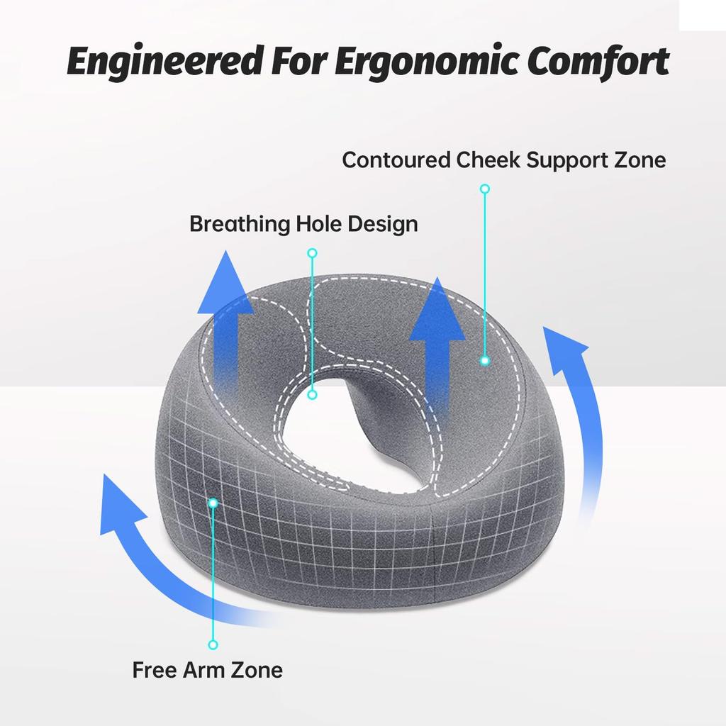 Ergonomics Lying Face Down Pillow Memory Foam Breathable Head Rest Support Pillow Body Massage for Beauty Salon Removable Cover Grey
