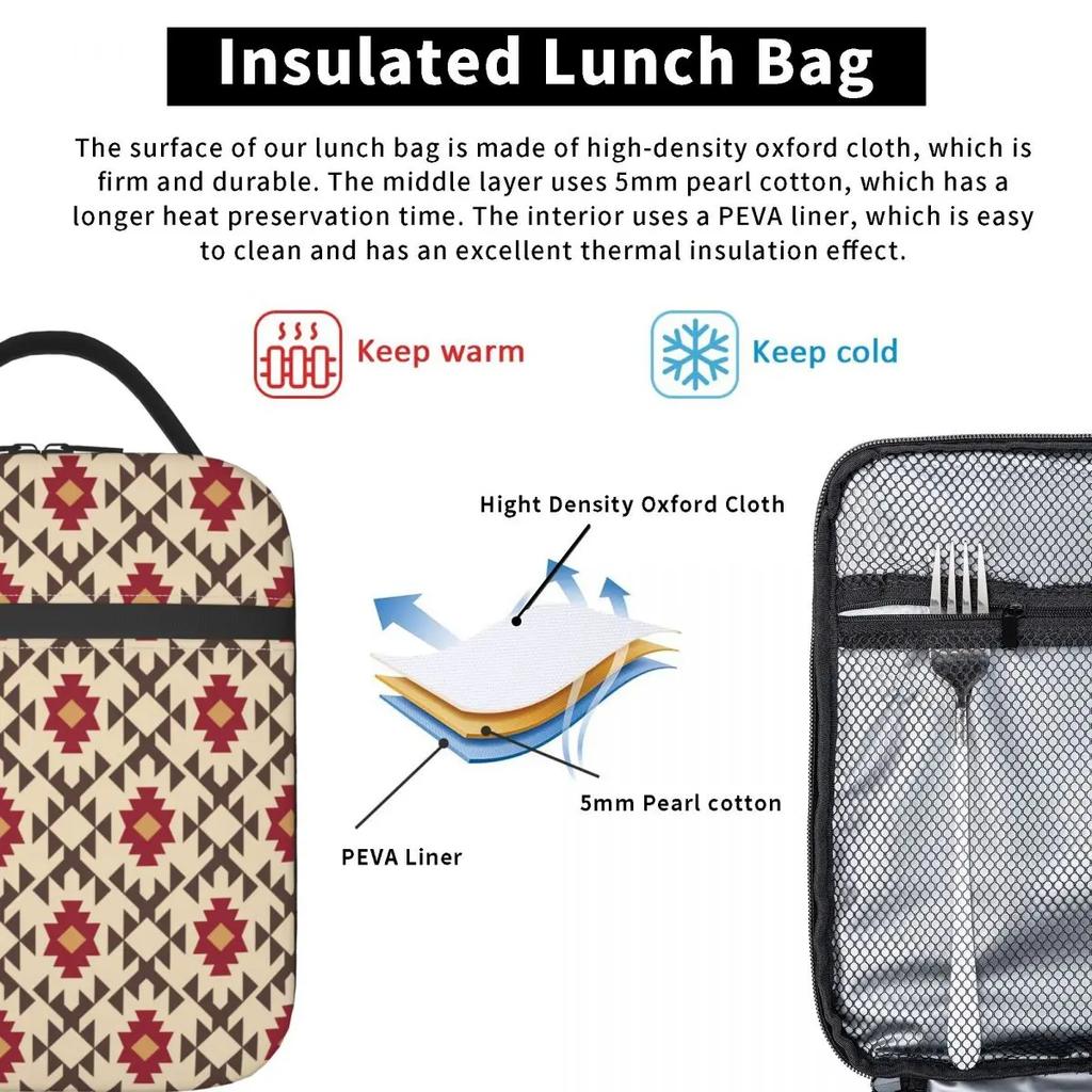 Navajo Azteken Ethnisch Isolierte Lunchtaschen Für Picknick Tribal Südwestlich Aufbewahrung Lebensmittelboxen Tragbare Thermische Kühler Lunchboxen