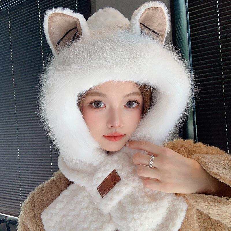 

Женская модная бархатная теплая плюшевая шапка на осень и зиму для велоспорта, утолщенный ветрозащитный шарф для шеи и шапка для защиты ушей One size