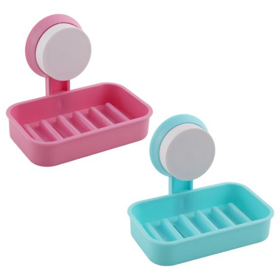Suction Cup Soap Box Wall Mounted with Drainage Soap Dish Macaron Colors Space Saving Soap Tray for Bathroom Kitchen